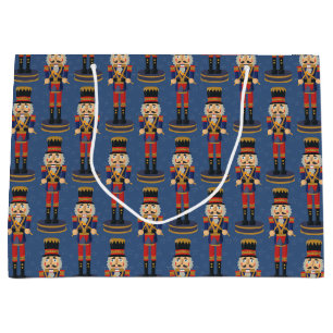 Nutcracker Toy Soldier Drummer Blue Pattern Large Gift Bag