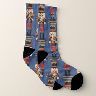 Nutcracker Toy Soldier Drummer Blue Pattern Socks