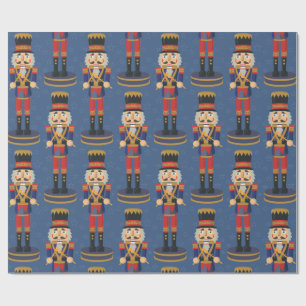 Nutcracker Toy Soldier Drummer Blue Pattern Wrapping Paper