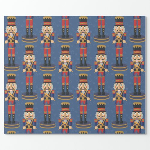 Nutcracker Toy Soldier Drummer Blue Pattern Wrapping Paper