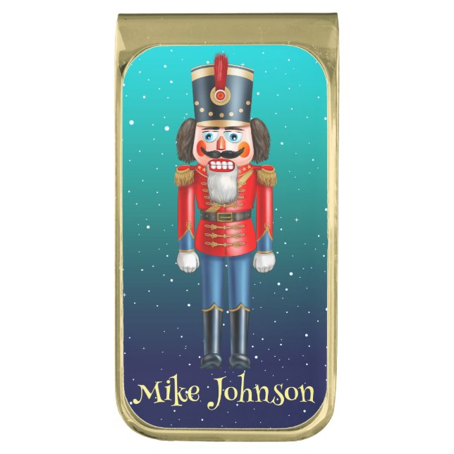 Nutcracker Toy Soldier Gold Finish Money Clip (Front Vertical)