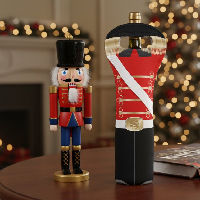 Nutcracker Toy Soldier Monogram Christmas Wine Bag (Celebrate the holiday classic with our enchanting Nutcracker Toy Soldier Wine Bag. Add your initial)