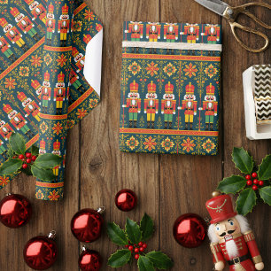 Nutcracker Toy Soldier Pattern Christmas Wrapping Paper