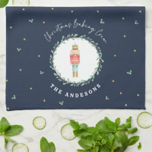 Nutcracker traditional botanical blue Christmas Kitchen Towel