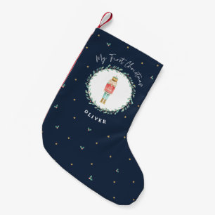 Nutcracker traditional botanical Christmas navy Small Christmas Stocking