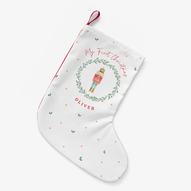 Nutcracker traditional botanical cute Christmas Small Christmas Stocking (Front (Hanging))