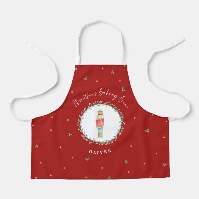 Nutcracker traditional botanical red Christmas Apron (Front)