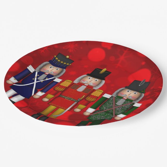 Nutcracker Trio-Red Bokeh-PAPER PARTY PLATES (Angled)