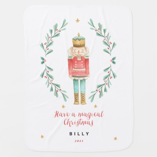 Nutcracker watercolor botanical cute Christmas Baby Blanket