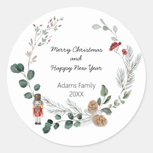 Nutcracker watercolor botanical cute Christmas Classic Round Sticker