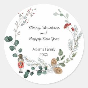 Nutcracker watercolor botanical cute Christmas Classic Round Sticker