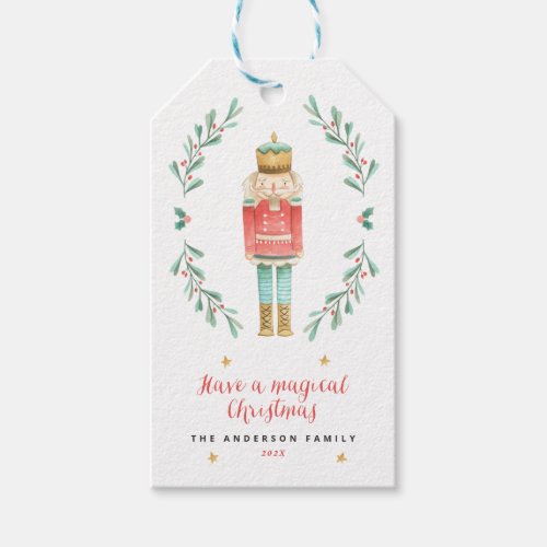 Nutcracker watercolor botanical cute Christmas Gif Gift Tags