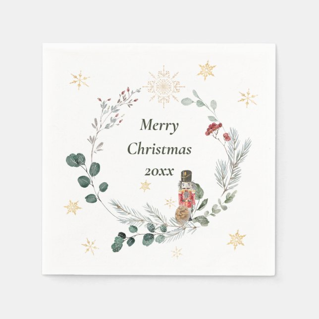 Nutcracker watercolor botanical cute Christmas Napkins (Front)