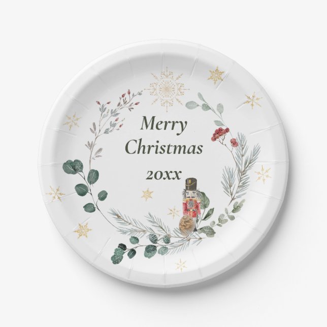 Nutcracker watercolor botanical cute Christmas Paper Plates (Front)