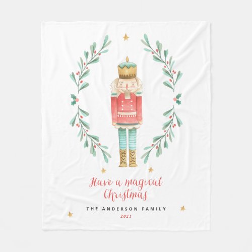 Nutcracker watercolor botanical cute Christmas Pos Fleece Blanket