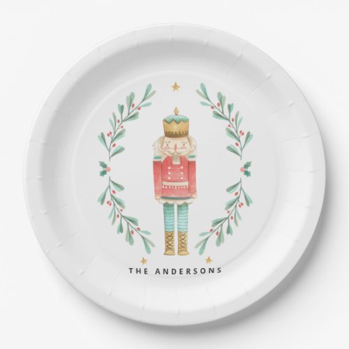 Nutcracker watercolor botanical cute Christmas Pos Paper Plates