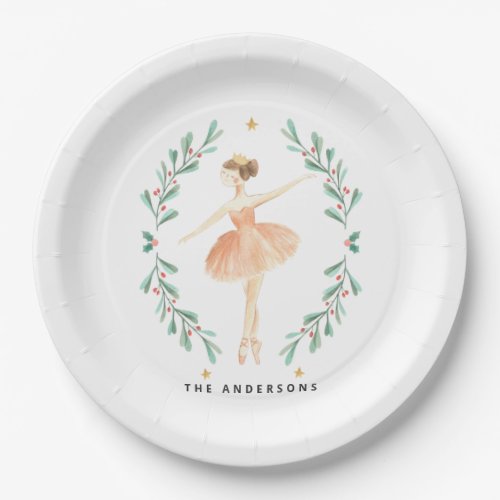 Nutcracker watercolor botanical cute Christmas Pos Paper Plates