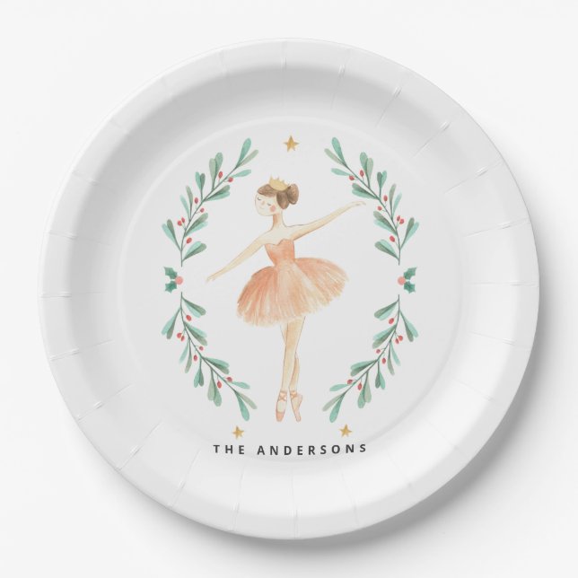Nutcracker watercolor botanical cute Christmas Pos Paper Plates (Front)