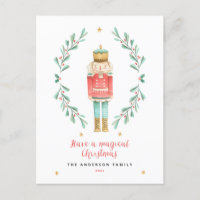 Nutcracker watercolor botanical cute Christmas Postcard