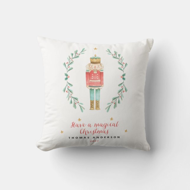 Nutcracker watercolor botanical cute Christmas Throw Pillow (Front)
