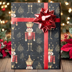Nutcracker Watercolor Gold Red & Black Christmas Wrapping Paper