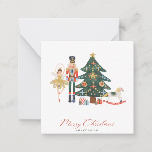 Nutcracker Watercolor Merry Christmas photo Note Card (Front)