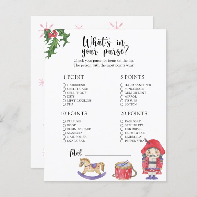Nutcracker - Whats in your purse baby shower game (Front/Back)