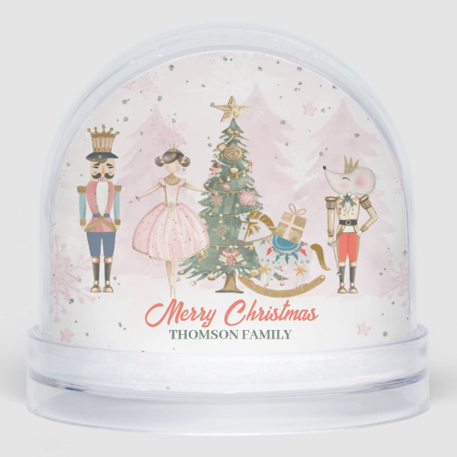 Nutcracker Whimsical Pastel Christmas family kids Snow Globe (Front)