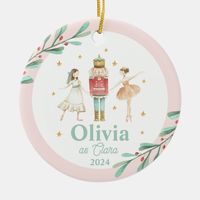 Nutcracker Winter Ballet Christmas Ceramic Ornament (Front)