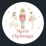 Nutcracker Winter Ballet Christmas Classic Round Sticker<br><div class="desc">Nutcracker ballet winter snowflakes christmas party.</div>