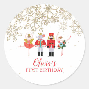 Nutcracker Winter Ballet Gold Snowflake Birthday Classic Round Sticker