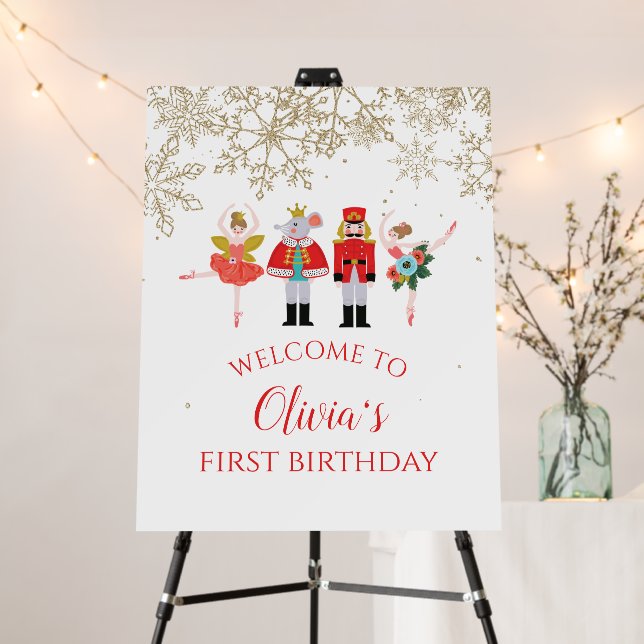 Nutcracker Winter Ballet Gold Snowflake Birthday Foam Board (In Situ (Stand))
