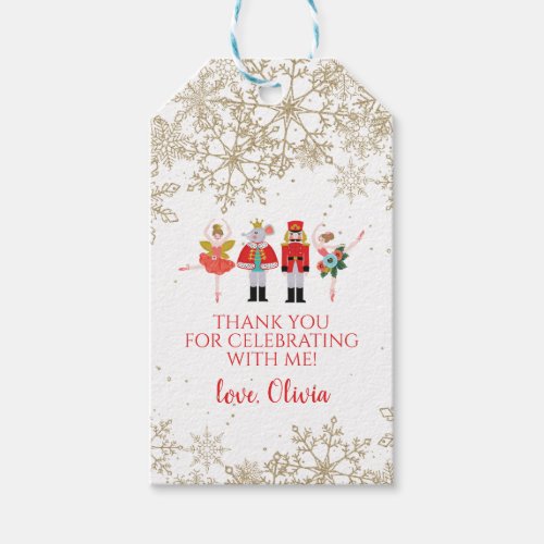 Nutcracker Winter Ballet Gold Snowflake Birthday Gift Tags