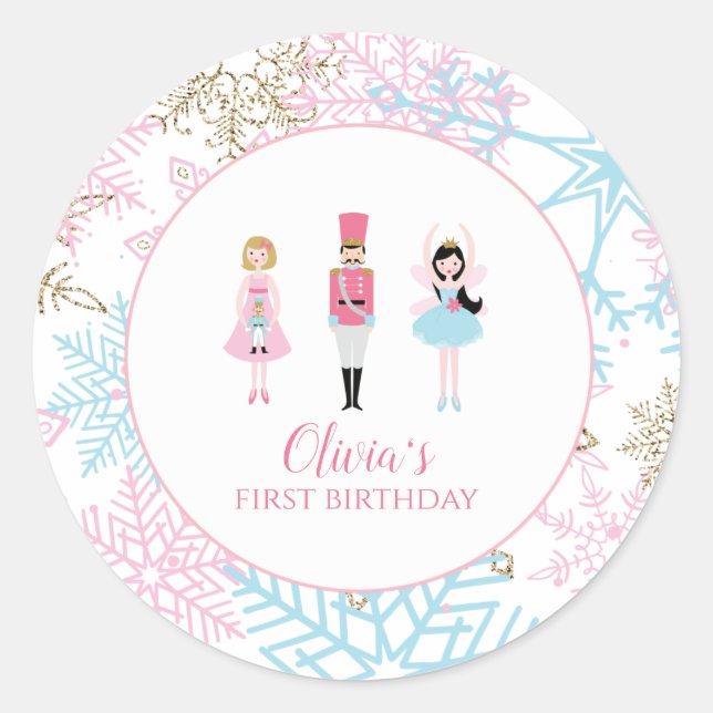 Nutcracker Winter Ballet Snowflake Birthday Classic Round Sticker (Front)