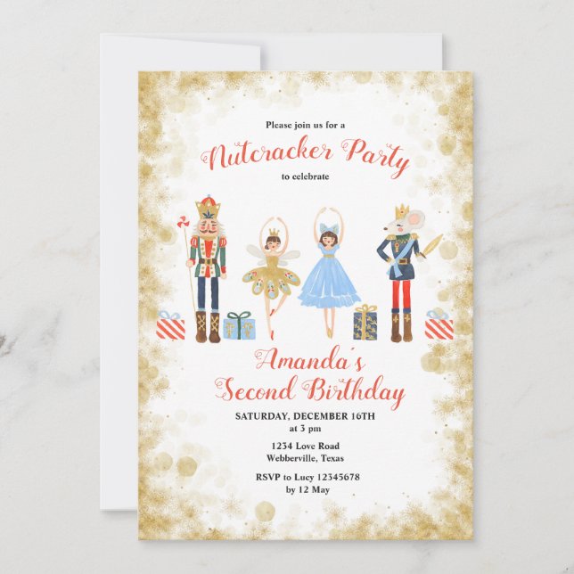 Nutcracker Winter Birthday Gold Invitation (Front)