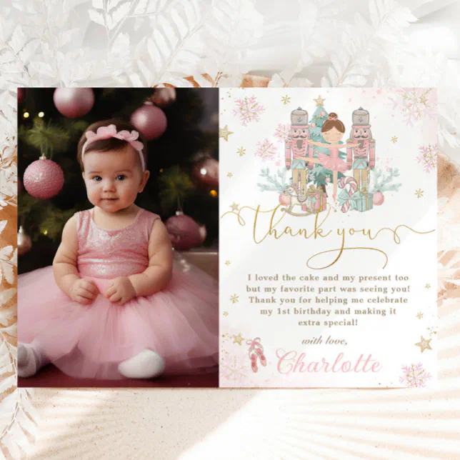 Nutcracker Winter Onederland 1st Birthday Photo Thank You Card | Zazzle