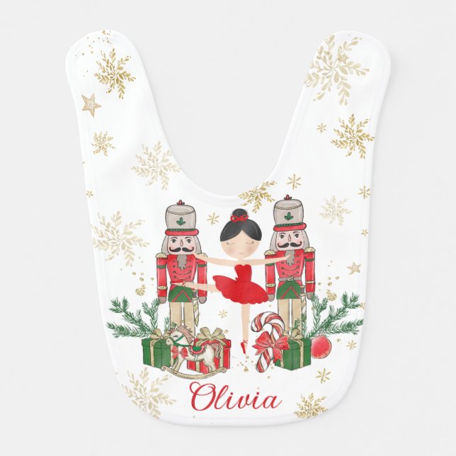 Nutcracker Winter Onederland 1st Birthday Red Baby Bib (Front)