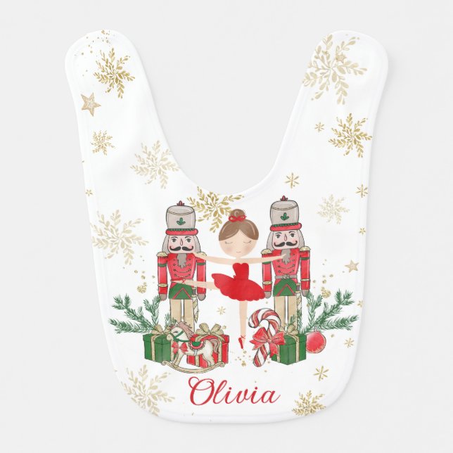 Nutcracker Winter Onederland 1st Birthday Red Baby Bib (Front)
