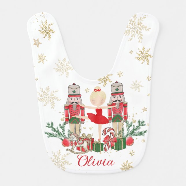 Nutcracker Winter Onederland 1st Birthday Red Baby Bib (Front)