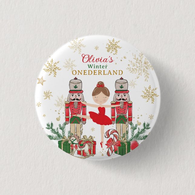 Nutcracker Winter Onederland 1st Birthday Red Button (Front)