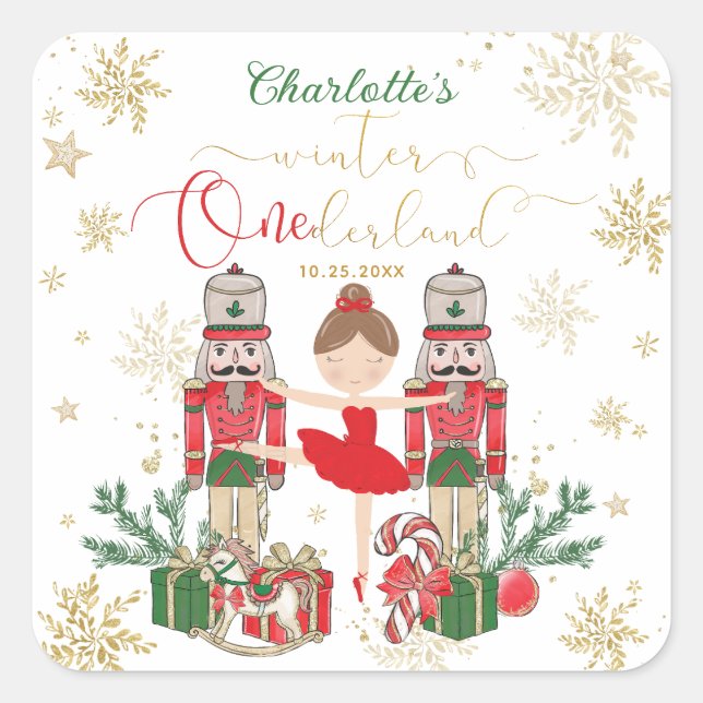 Nutcracker Winter Onederland 1st Birthday Red Square Sticker (Front)