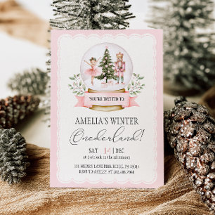 Nutcracker Winter Onederland Pink 1st Birthday Invitation