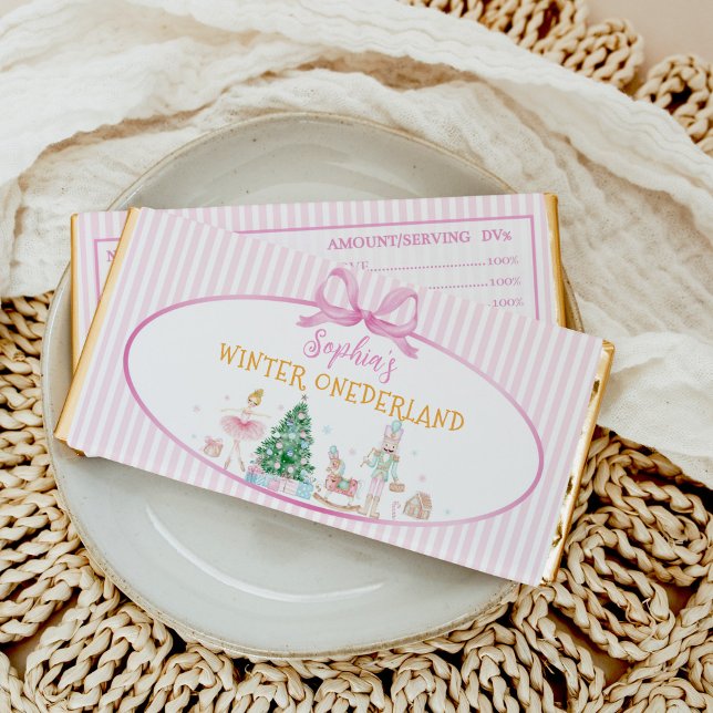 Nutcracker Winter Onederland Pink Bow Birthday Hershey Bar Favors (Creator Uploaded)