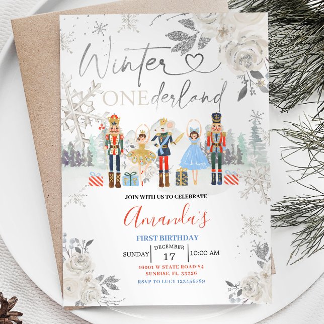 Nutcracker Winter Onederland White Snowflake Invitation (Creator Uploaded)