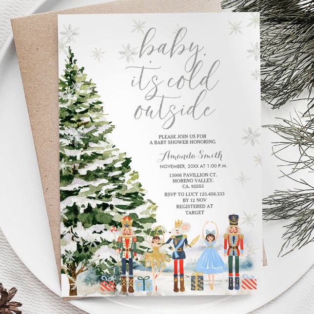 Nutcracker Winter Snowflakes Trees Baby Shower Invitation (Creator Uploaded)