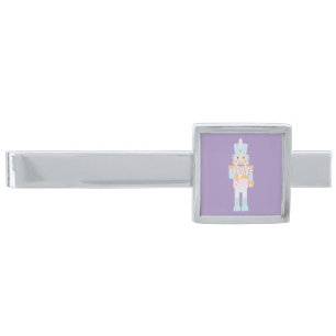 Nutcracker with Candy Cane Silver Finish Tie Bar