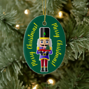 Nutcracker with Little Red Truck Ceramic Ornament