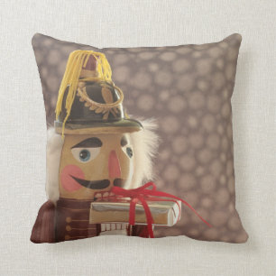 Nutcracker with silver gift throw pillow