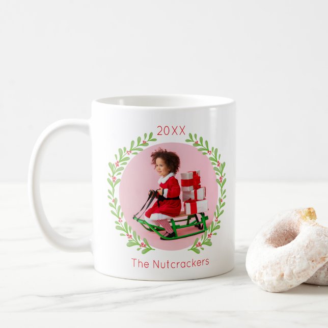 Nutcracker Wreath Christmas Photo Coffee Mug (With Donut)