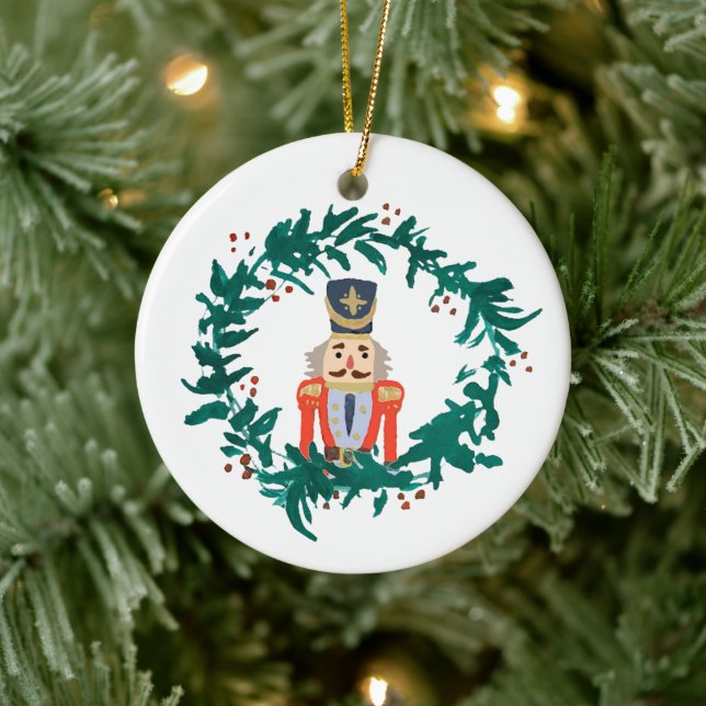Nutcracker Wreath Painting Christmas Ceramic Ornament (Tree)